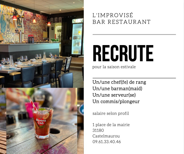 Emplois - L Improvisé - Restaurant Cestelmaurou